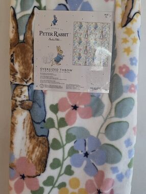 ​NWT Peter Rabbit Oversized Plush Throw Blanket 60x70 Pastel Pink Blue Floral